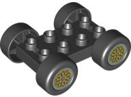 Duplo Car Base 2 x 4 with Black Tires and Yellow 'Y' Spoke Wheels Pattern (88760 / 88762c01pb08)