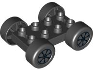 Duplo Car Base 2 x 4 with Black Tires and 7 Black Spokes and Silver Hubcap Wheels Pattern (88760 / 88762c01pb12)