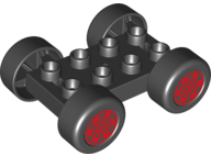 Duplo Car Base 2 x 4 with Black Tires and Red Sport Wheels Pattern (88760 / 88762c01pb13)