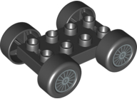 Duplo Car Base 2 x 4 with Black Tires and Silver Spokes Wheels Pattern (88760 / 88762c01pb14)