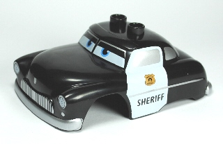 Duplo Car Body 2 Top Studs with Cars Sheriff Pattern