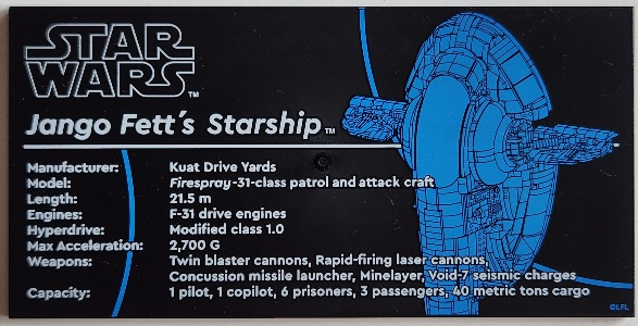 Tile 8 x 16 with Bottom Tubes, Textured Surface with Star Wars Jango Fett's Starship Pattern