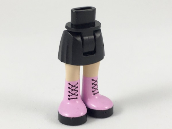 Mini Doll Hips and Skirt, Light Nougat Legs and Long Bright Pink Boots with Black Laces and Soles Pattern - Thick Hinge
