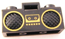 Minifigure, Utensil Radio Boom Box with Bar Handle with Gold Cassette Player, Buttons and Rimmed Speakers Pattern