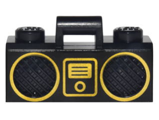 Minifigure, Utensil Radio Boom Box with Bar Handle with Gold Digital Music Player and Rimmed Speakers Pattern