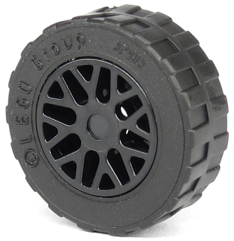 Wheel 11mm D. x 6mm with 8 'Y' Spokes with Black Tire 17.5mm D. x 6mm with Shallow Staggered Treads - Band Around Center of Tread (93595 / 92409)