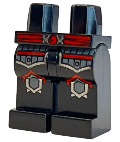 Hips and Legs with Red Sash Belt, Dark Bluish Gray and Silver Thigh Armor, Spiked Knee Pads Pattern