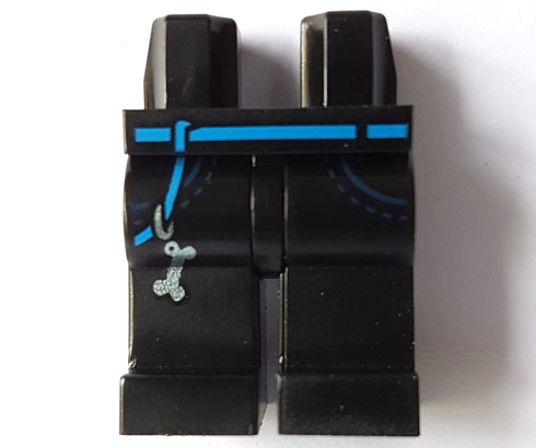 Hips and Legs with Blue Belt, Pockets with Dark Blue Stitching, Metallic Light Blue Dog Bone Key Chain Pattern