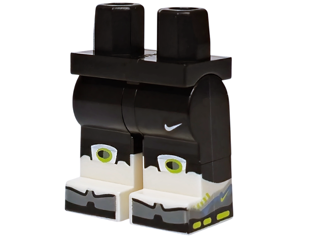 Hips and Legs with Molded White Lower Legs / Boots and Printed Nike Swoosh Logo, Light Bluish Gray, Dark Bluish Gray, Sand Blue and Lime Air Max 95 Sneakers Pattern