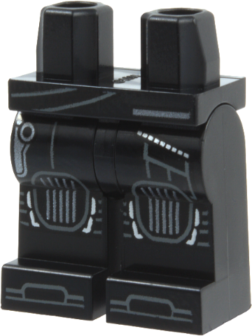Hips and Legs with Dark Bluish Gray, Dark Silver and Silver Knee Pads, Pocket, Zipper, Holster, and Shoe Tips Pattern