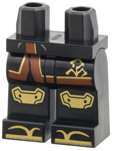 Hips and Legs with Robe Ends with Reddish Brown Hem and Gold Symbol, Knee Pads and Sandals Pattern