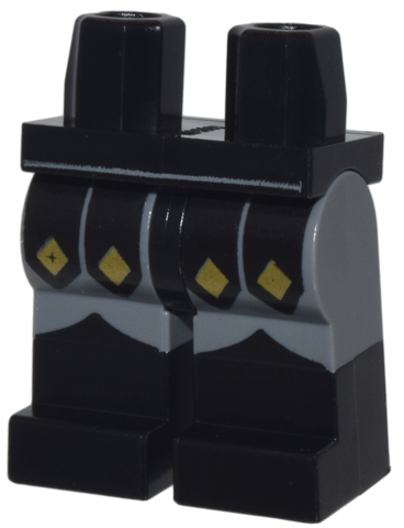Hips and Dark Bluish Gray Legs with Molded Black Lower Legs / Boots and Printed Black Armor with Gold Diamonds Pattern