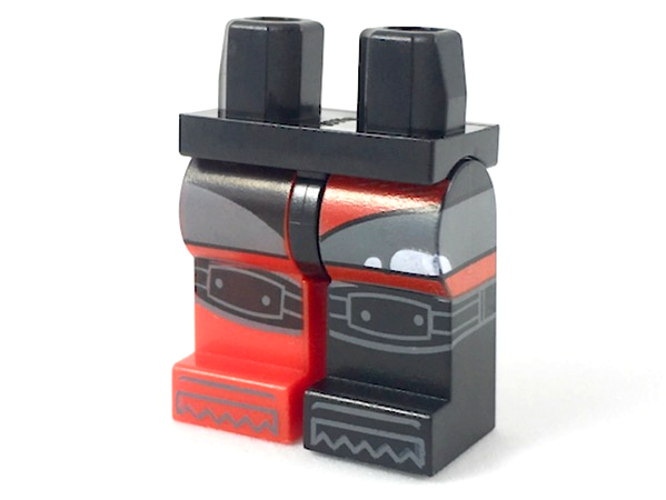 Hips and 1 Black Left Leg, 1 Red Right Leg with Short Shorts over White Tights, Black Knee Pads with Boots Pattern