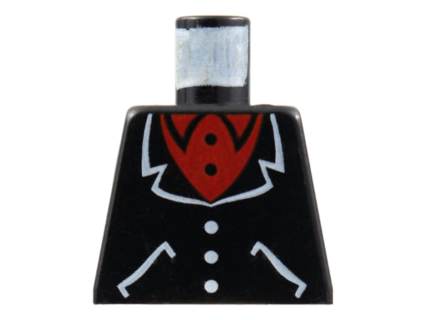 Torso Suit with White Lapels, Pockets, Buttons, Red Undershirt Pattern