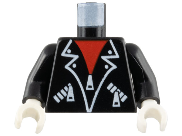 Torso Leather Jacket with White Lapel Outlines, Pockets and Zippers over Red Shirt Pattern / Black Arms / White Hands