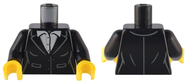 Figurka LEGO Černý ženský kostým s bílou košilí zepředu