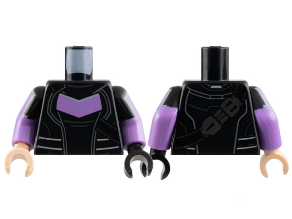 Part 973pb5393c01 : Torso Armor with Light Bluish Gray Lines and Medium  Lavender Chevron, Strap with Dark Silver Buckle Pattern / Medium Lavender  Arms with Molded Black Short Sleeves and Printed Medium