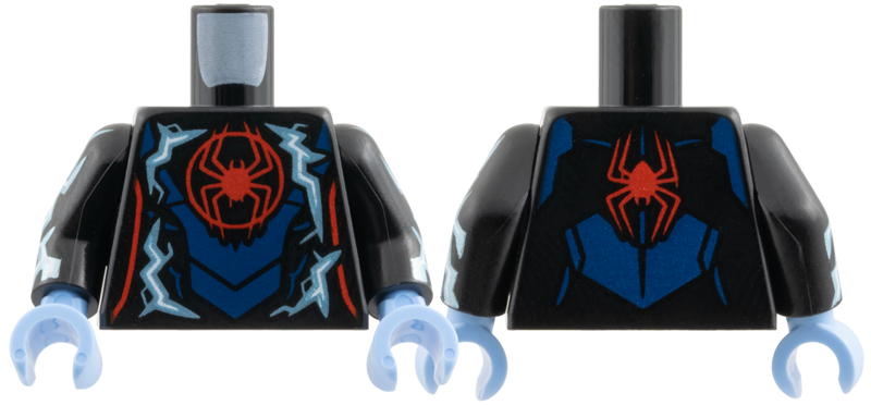 Torso Red Spider in Circle, Metallic Light Blue and White Electricity, Dark Blue Armor Panels Pattern / Black Arms with Metallic Light Blue and White Electricity Pattern / Bright Light Blue Hands