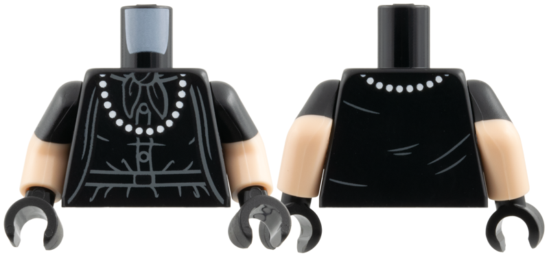 Torso White Pearl Necklace, Light Bluish Gray Scarf Outline, Buttons, Belt and Wrinkles Pattern / Light Nougat Arms with Molded Black Short Sleeves / Black Hands