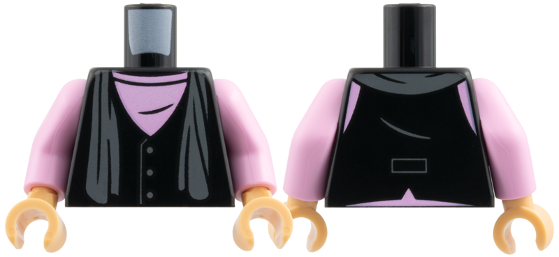 Torso Vest, Bright Pink Shirt, Dark Bluish Gray Scarf and Buttons Pattern / Bright Pink Arms / Medium Tan Hands