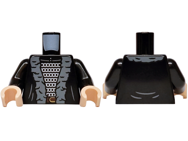 Black coat torso with black arms and light nougat hands, featuring gray fur trim and silver chain mail.