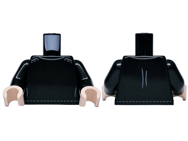 Torso Sweater with Dark Bluish Gray Neck, Stitching and Creases Pattern / Black Arms / Light Nougat Hands in Black