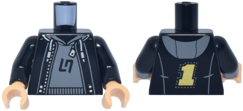 Black racing jacket torso with hoodie, medium tan hands