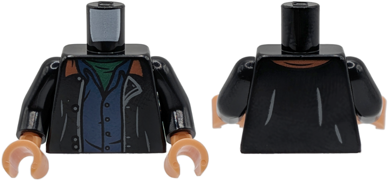 Black jacket and dark blue shirt torso, nougat hands