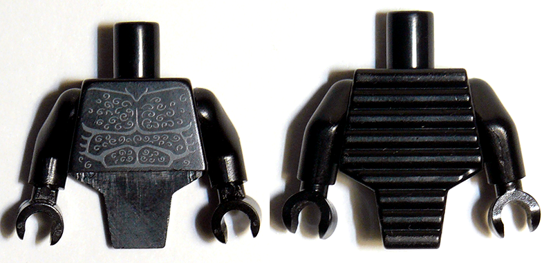 Torso, Modified Short with Ridged Armor with Bare Chest with Muscles Outline and White Chest Hair Pattern / Black Arms / Black Hands