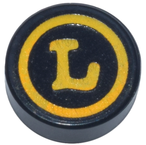 Tile, Round 1 x 1 with Bright Light Orange Circle and Letter L Pattern