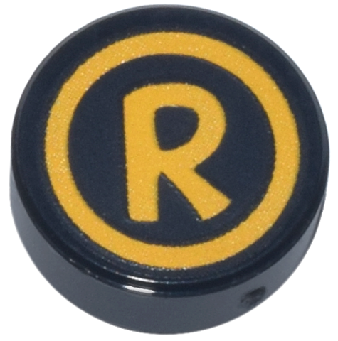 Tile, Round 1 x 1 with Bright Light Orange Circle and Letter R Pattern