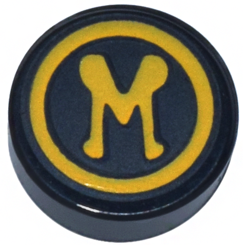 Tile, Round 1 x 1 with Bright Light Orange Circle and Letter M Pattern
