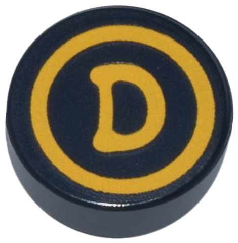 Tile, Round 1 x 1 with Bright Light Orange Circle and Letter D Pattern