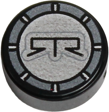 Tile, Round 1 x 1 with Silver and Dark Silver RTR Logo Pattern