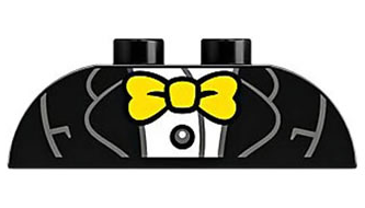 Duplo, Brick 2 x 4 Slope Curved Double with Lapels, White Shirt with Dark Bluish Gray Button, and Yellow Bow Tie Pattern