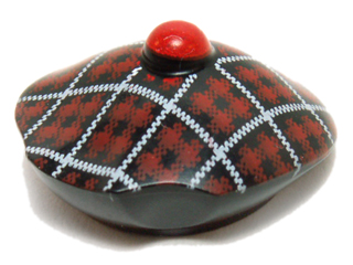 Minifigure, Headgear Hat, Scottish Tam o'Shanter with Red and White Tartan Pattern