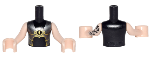 Torso Mini Doll Boy Silver and Gold Armor with Goblin Eye Pattern, Light Nougat Arms with Hands with Black Elves Tattoo