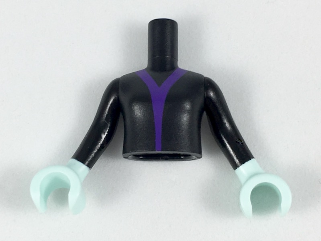 Torso Mini Doll Girl Top with Dark Purple Trim Pattern, Light Aqua Arms with Hands with Black Sleeves