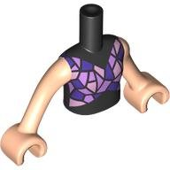 Torso Mini Doll Girl Top with Gold, Dark Purple and Medium Lavender Geometric Shapes / Mosaic Pattern, Light Nougat Arms with Hands