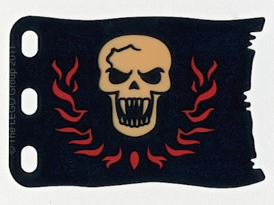 Plastic Flag 8 x 5 with White Skull with Fangs and Red Flames Pattern