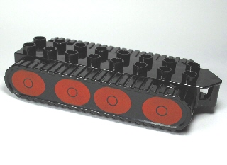 Duplo Bulldozer Base with Treads with 8 Red Wheels Pattern (Bob the Builder Muck)