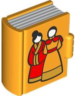 Duplo Utensil Book with Molded White Pages and Printed Women with Black Hair and Red and Gold Robes Pattern