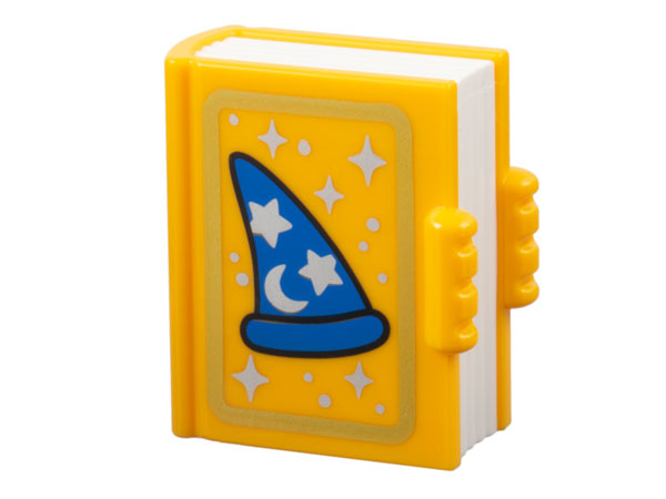 Duplo Utensil Book with Molded White Pages and Printed Blue Wizard Hat, Gold Border, Silver Crescent Moon, Stars, Sparkles, and Dots Pattern