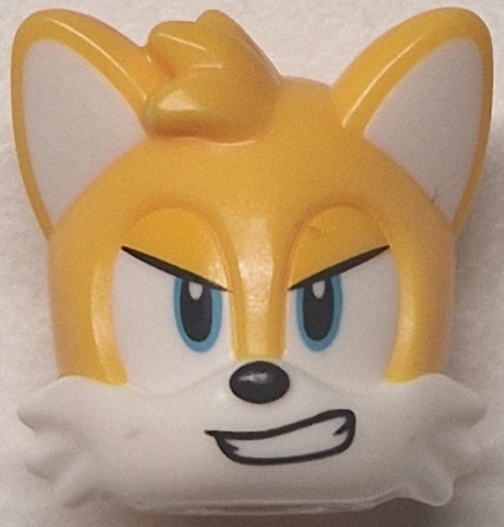 Minifigure, Head, Modified Fox with Molded White Face and Ears and Printed Medium Azure Eyes, Bright Light Orange Eyelids, Black Nose and Angry Smile Pattern