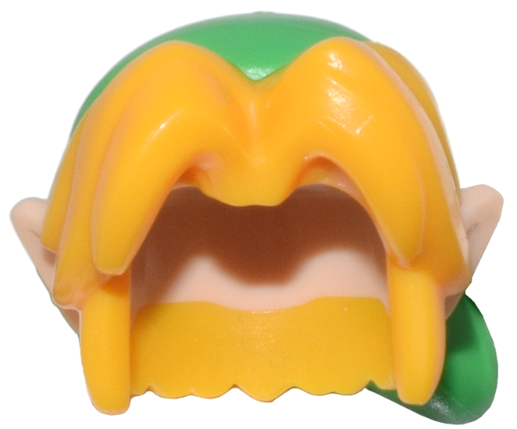 Minifigure, Hair Combo, Hair with Hat, Short with Bangs and Center Part with Molded Bright Green Slouchy Hat and Light Nougat Pointed Ears Pattern