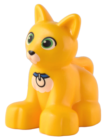 Duplo Cat Kitten Sitting with Bright Green Eyes and Blue Collar with Round White Tag Pattern (Sox)