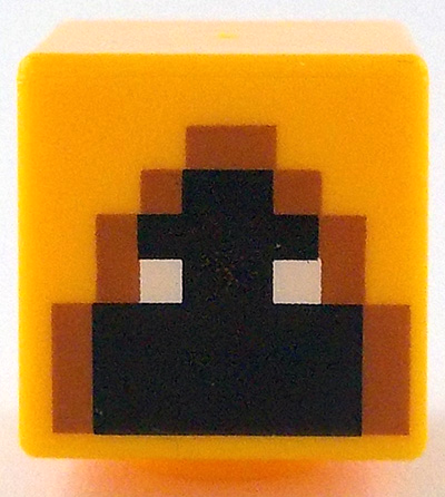 Minifigure, Head, Modified Cube with Pixelated Hood with Dark Orange Trim, Black Face with White Eyes Pattern (Minecraft Shadow Hoodie)