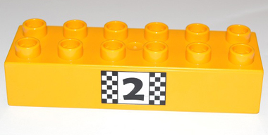 Duplo, Brick 2 x 6 with Number 2 and Black and White Checkered Pattern