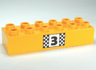 Duplo, Brick 2 x 6 with Number 3 and Black and White Checkered Pattern