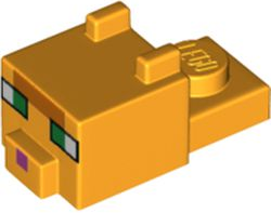 Creature Head Pixelated with Ears, Nose, and Face with Green Eyes and Dark Pink Nose Pattern (Minecraft Red Cat)